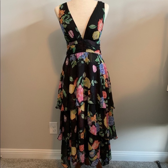 TOPSHOP Black Floral Pinafore Plunge Dress NWT - Picture 4 of 8